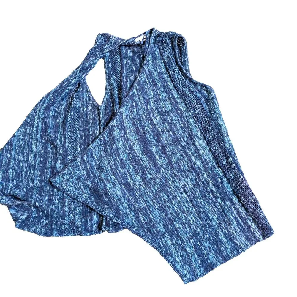 Cato C EST. 1946 Blue Marled Knit Sweater Vest Longline Open Front Cardigan L - Picture 5 of 13